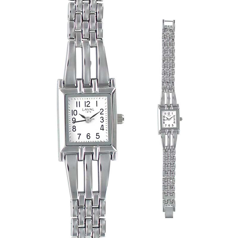 Montre dame en métal couleur argent, boîtier carré et cadran blanc