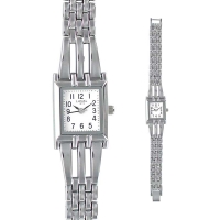 Montre dame en métal couleur argent, boîtier carré et cadran blanc