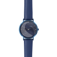 Montre dame Lutetia bleu, cadran 'lune' en pierres synthétiques et bracelet synthétique
