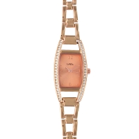 Montre dame Lutetia boîtier ovale serti de pierres synthétique et bracelet en métal doré rose