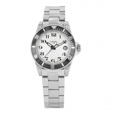 Montre dato 3 H pour homme à double cadran blanc et bracelet en acier