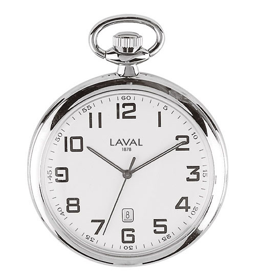 Montre de poche 3 aiguilles, dato 6h avec cadran blanc et double affichage chiffres arabes