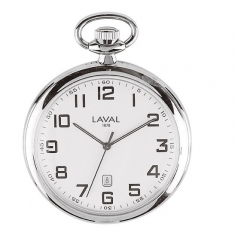 Montre de poche 3 aiguilles, dato 6h avec cadran blanc et double affichage chiffres arabes
