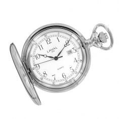 Montre de poche laiton chromé miroir à couvercle, dato 3h, 3 aiguilles, chiffres arabes