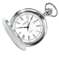 Montre de poche laiton chromé miroir à couvercle, dato 3h, 3 aiguilles, chiffres romains