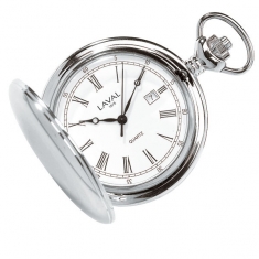 Montre de poche laiton chromé miroir à couvercle, dato 3h, 3 aiguilles, chiffres romains