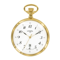 Montre de poche laiton doré, 3 aiguilles, chiffres arabes, dato 6h