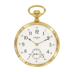 Montre de poche mécanique dorée 3 aiguilles avec cadran blanc et double affichage en chiffres arabes