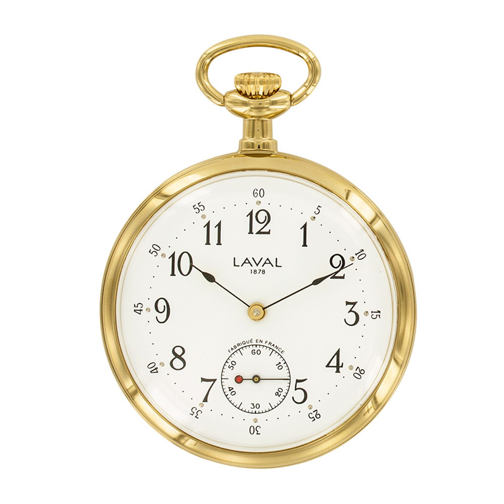 Montre de poche mécanique dorée 3 aiguilles avec cadran blanc et double affichage en chiffres arabes