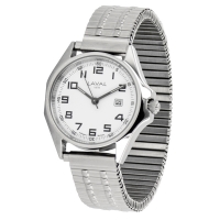 Montre de travail dame acier, cadran blanc, 2 affichages chiffres arabes, bracelet extensible