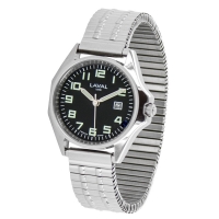 Montre de travail dame acier, cadran noir, chiffes arabes verts, bracelet extensible