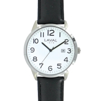 Montre de travail homme acier, cadran blanc, bracelet cuir de bovin noir