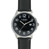 Montre de travail homme acier, cadran blanc, bracelet cuir de bovin noir