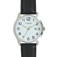 Montre de travail homme acier, cadran blanc, bracelet cuir de bovin noir, mvt 2115