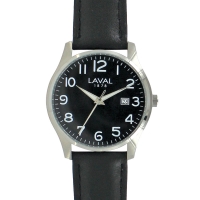 Montre de travail homme acier, cadran blanc, bracelet cuir de bovin noir, mvt 2115