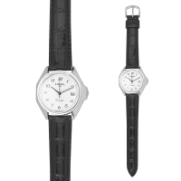 Montre de travail homme acier, cadran blanc, dato 3h, chiffres arabes, bracelet synthétique noir