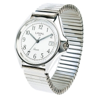 Montre de travail homme acier, cadran blanc, index, dato 3h et bracelet acier extensible