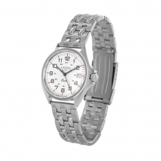 Montre de travail homme acier, cadran blanc, index, dato 3h et bracelet boucle déployante