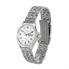 Montre de travail homme acier, cadran blanc, index, dato 3h et bracelet boucle déployante