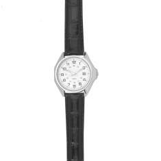 Montre de travail homme acier, cadran blanc, index, dato 3h et bracelet synthétique noir