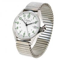 Montre de travail homme acier, cadran blanc/vert, index, dato 3h et bracelet acier extensible