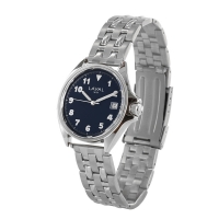Montre de travail homme acier, cadran noir, chiffres verts, dato 3h, bracelet boucle déployante
