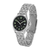 Montre de travail homme acier, cadran noir, index, dato 3h et bracelet boucle déployante