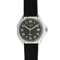 Montre de travail homme acier, cadran noir, index, dato 3h et bracelet synthétique noir