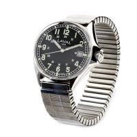 Montre de travail homme acier, cadran noir/vert, index, dato 3h et bracelet acier extensible