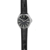 Montre de travail homme acier, cadran noir/vert, index, dato 3h et bracelet synthétique noir