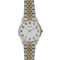 Montre de travail homme boîtier acier bicolore, cadran blanc et bracelet métal bicolore
