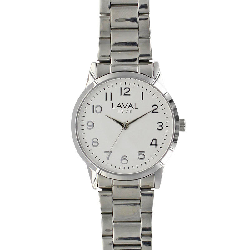 Montre de travail homme boîtier acier, cadran argenté et bracelet acier argenté