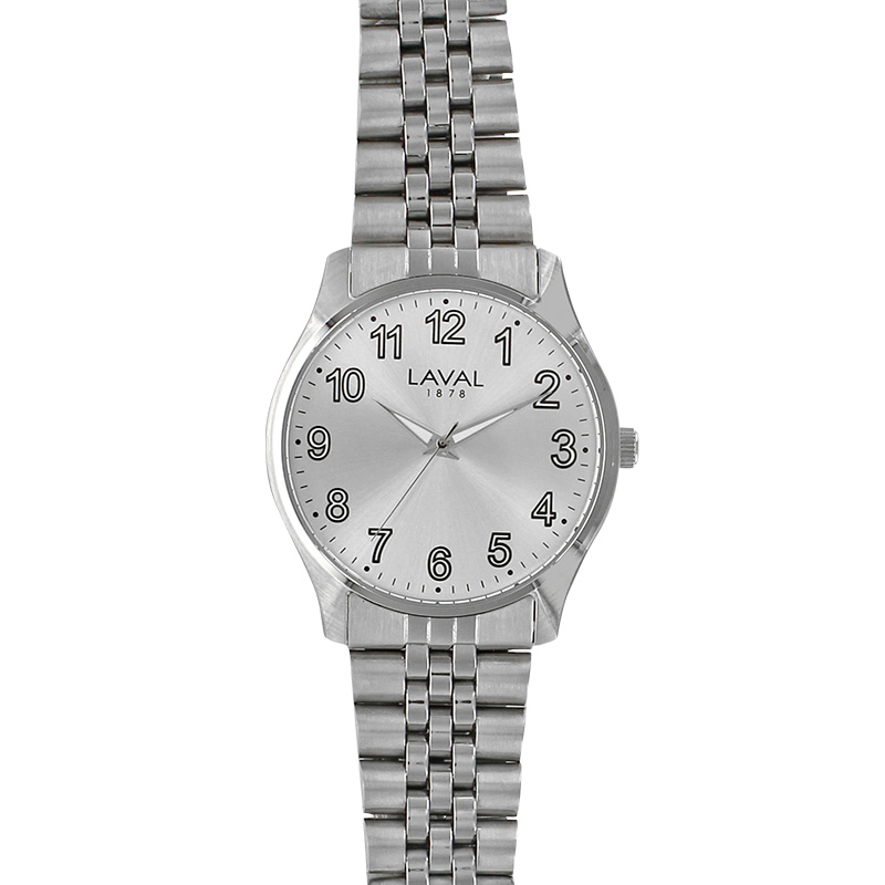 Montre de travail homme boîtier acier, cadran argenté et bracelet métal
