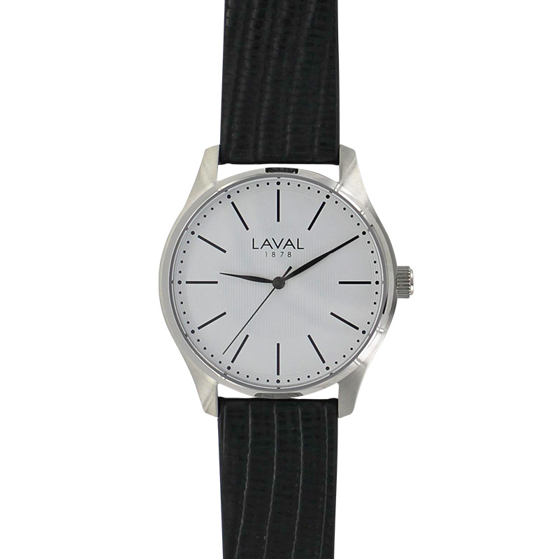 Montre de travail homme boîtier acier, cadran blanc et bracelet synthétique noir