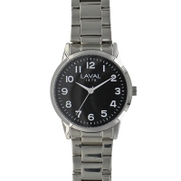 Montre de travail homme boîtier acier, cadran noir et bracelet acier argenté