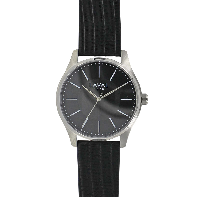 Montre de travail homme boîtier acier, cadran noir et bracelet synthétique noir