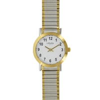 Montre de travail homme boîtier acier doré, cadran blanc et bracelet acier bicolore extensible
