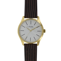 Montre de travail homme boîtier acier doré, cadran blanc et bracelet synthétique marron