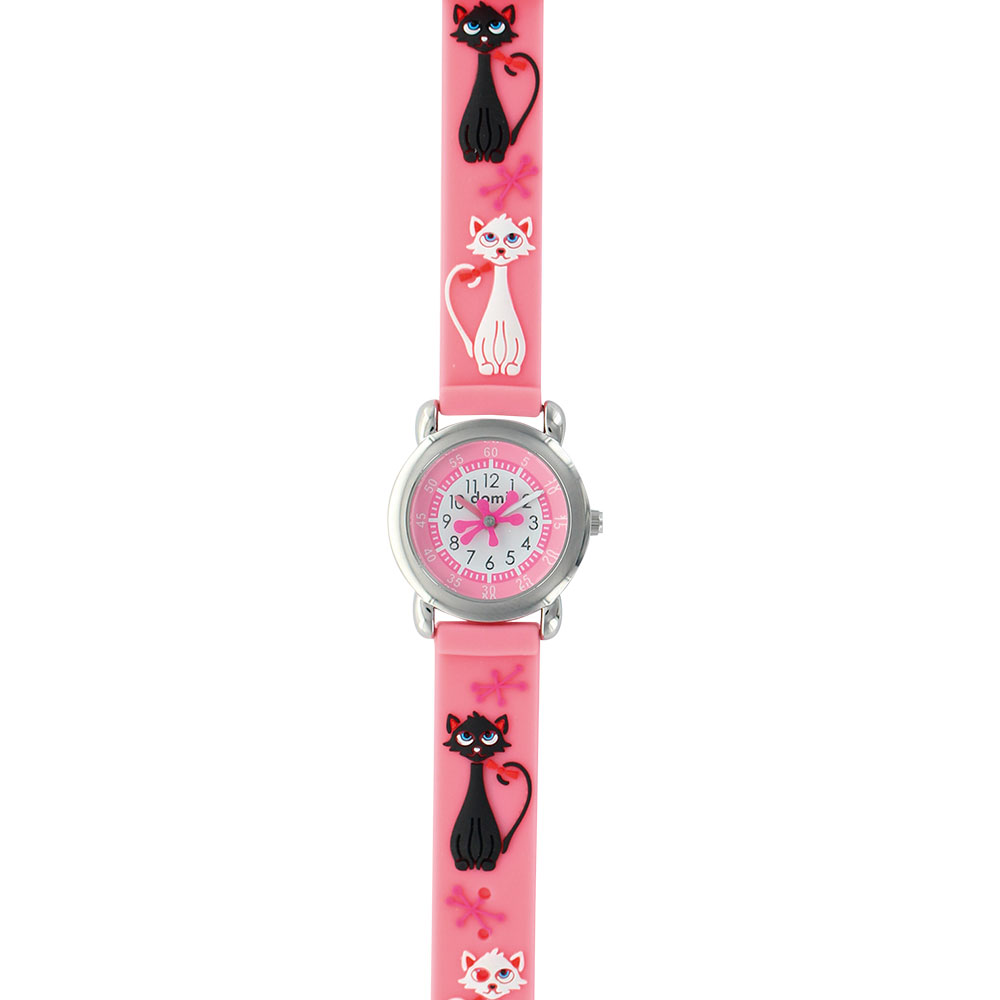 Montre enfant Chats boîtier métal et bracelet caoutchouc rose, mvt PC21