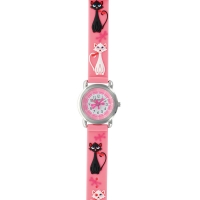 Montre enfant Chats boîtier métal et bracelet caoutchouc rose, mvt PC21