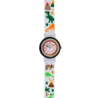 Montre enfant Dinosaures blanche boîtier et bracelet plastique, mvt PC21