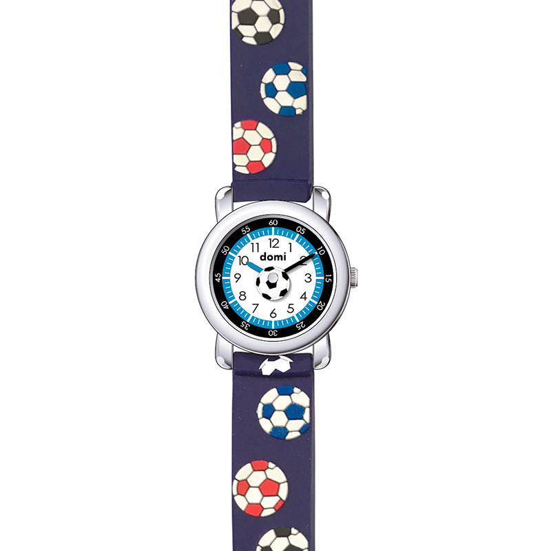Montre enfant Football boîtier métal et bracelet caoutchouc bleu, mvt PC21
