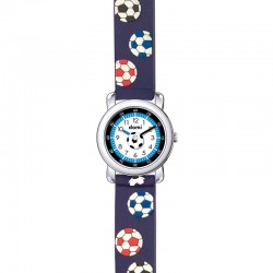 Montre enfant Football boîtier métal et bracelet caoutchouc bleu, mvt PC21