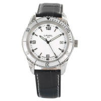 Montre étanche homme acier double cadran, blanc et bracelet refente cuir de buffle aspect croco