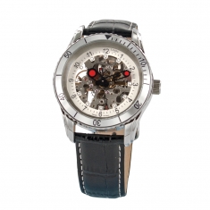 Montre homme automatique, boîtier acier bracelet refente de cuir de buffle imitation crocodile