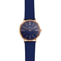 Montre homme boîtier métal doré-rose, bracelet cuir de bovin bleu, mvt Miyota 2035