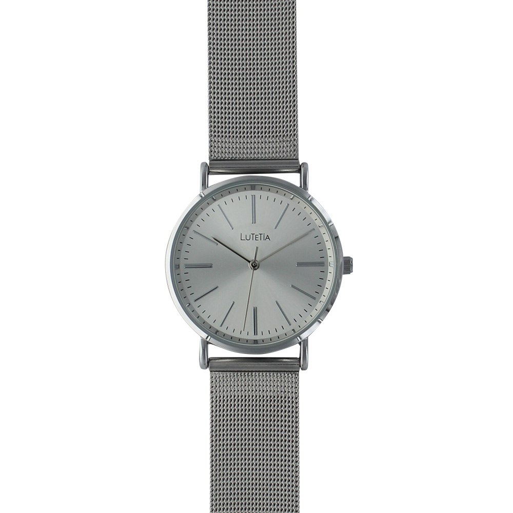 Montre homme Lutetia argentée, boitier métal et bracelet acier milanais