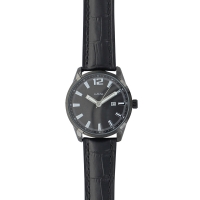 Montre homme Lutetia avec dato, boîtier métal noir ø 43 mm, cadran et bracelet noir aspect croco