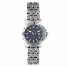 Montre homme Lutetia boîtier et bracelet métal, cadran bleu, dato 3h, diam. 45mm