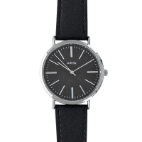 Montre homme Lutetia boîtier métal, cadran et bracelet cuir de veau noir